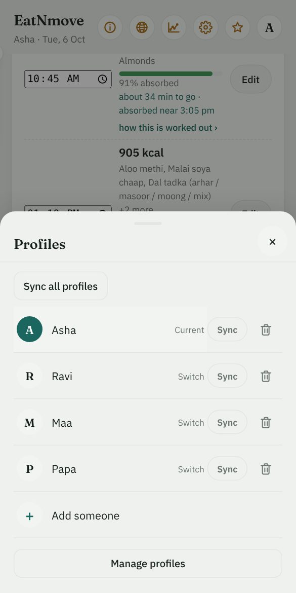 Profiles: four members of a family, and a button to add someone