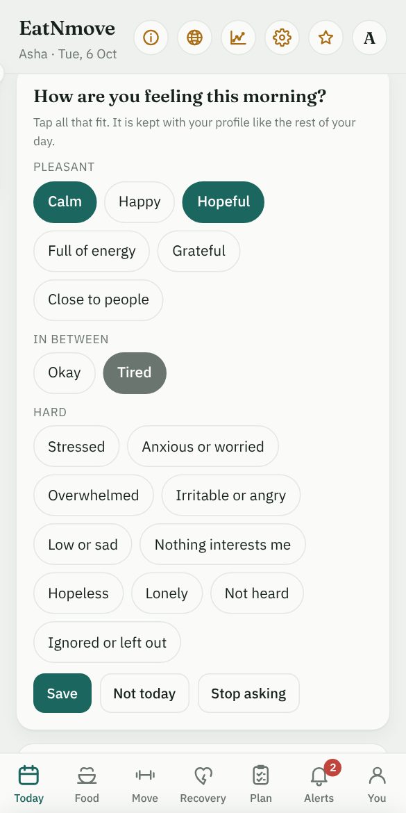 The morning question: how are you feeling, with words to tap from calm and happy to lonely and not heard